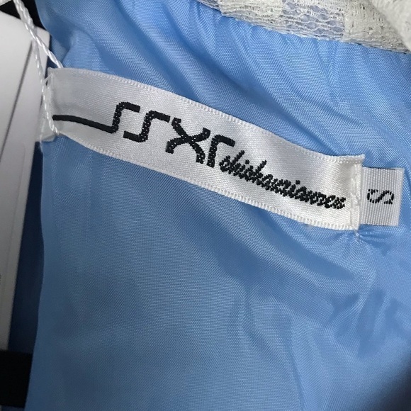 SSXR Blue Frill Neck Wool Blend Structured Mini Dress - Picture 7 of 11